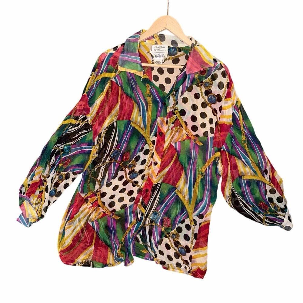 Vintage richie freeman terijon 100% silk long sleeve blouse 8 maximalist oversiz